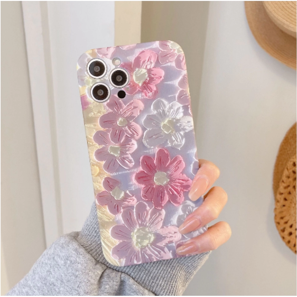 Oil Painting Pink Flower Suitable for iPhone 13pro max Apple 12 Phone Case 11 Hanfeng xs/xr Silicone Liquid 14