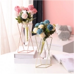 Nordic ins geometric vase light luxury metal iron ornaments living room flower arrangement creative home glass flower rack decoration