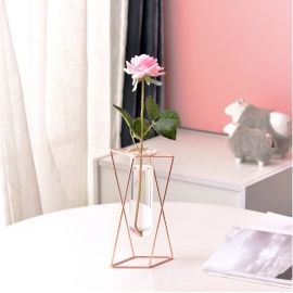 Nordic ins geometric vase light luxury metal iron ornaments living room flower arrangement creative home glass flower rack decoration