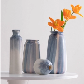 Hand-painted blue simple ins style ceramic decoration dry flowers flower vases living room flower pattern  Interlining piece